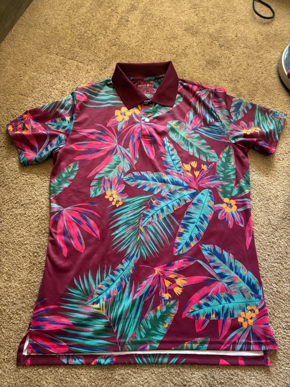 Bonobos Golf M-Flex Performance Polo - Slim Fit - Burgundy Tropical Palm